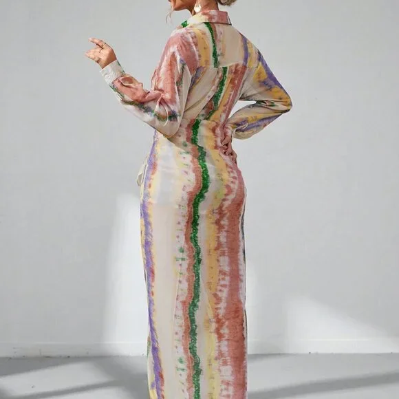 Multicolor Casual Womens Allover Print Shirt & Tie Front Skirt - Picture 5 of 5